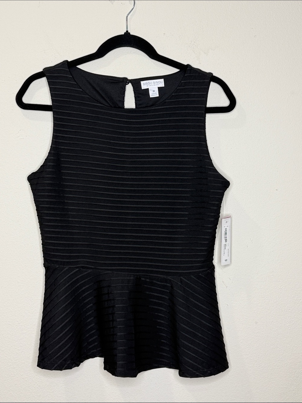 Bisou Bisou Black Sleeveless Ribbed Texture Peplum Top